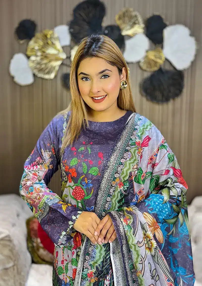 Alternative view of Pakistani Inspired SWISS LAWN 3-piece(Purple)