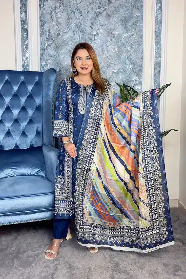 Elaf Premium SWISS LAWN 3-piece(Blue)