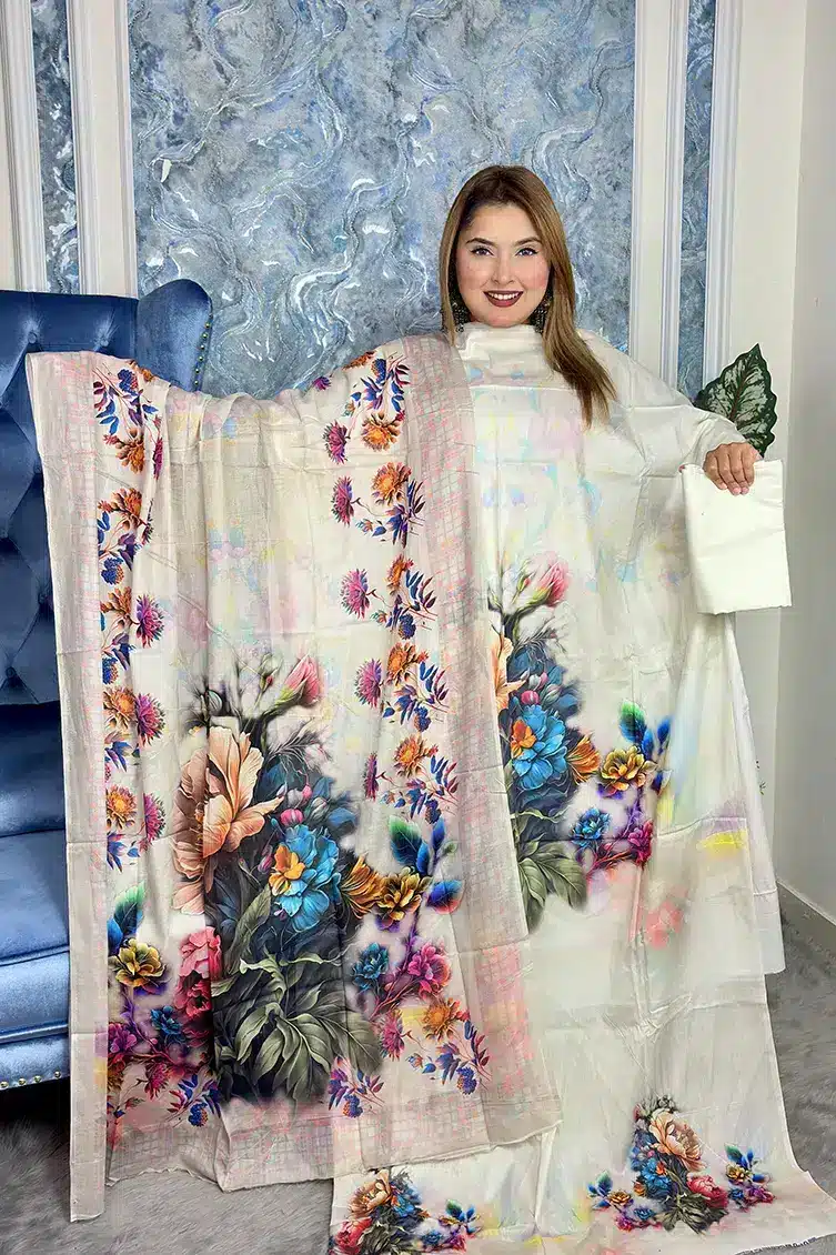 Pakistani Inspired Premium SWISS LAWN 3-piece(cream color)