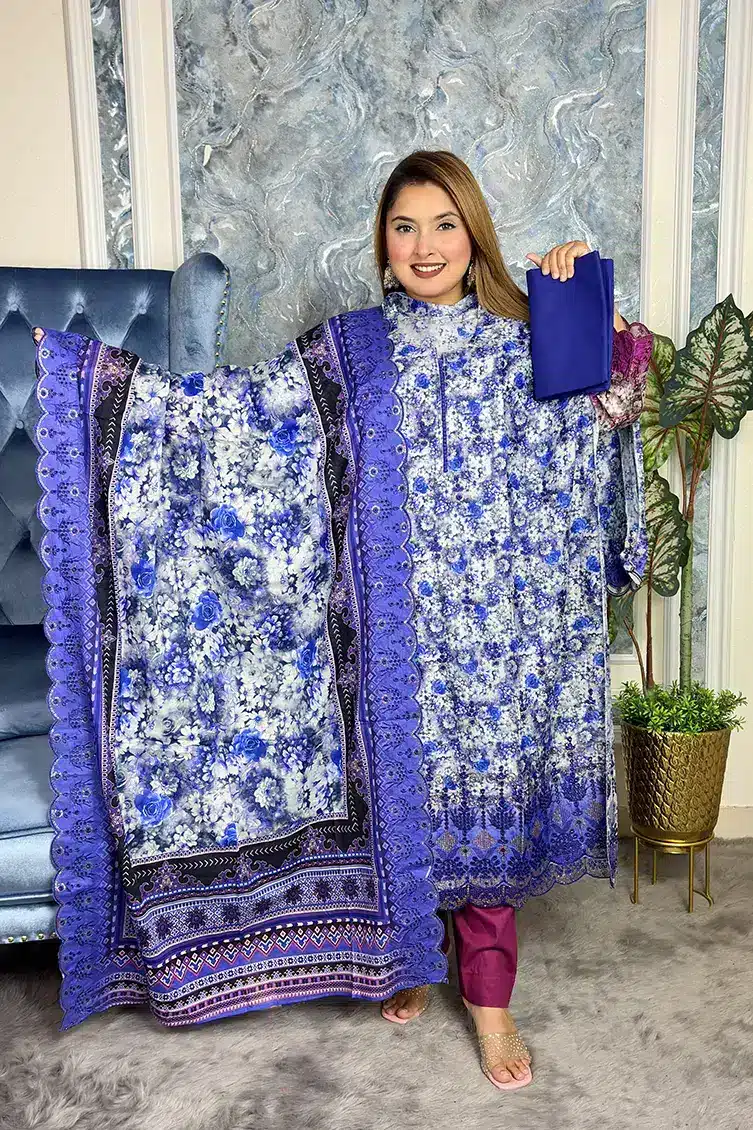 Semi-stitched Premium cotton 3-piece(Blue Color)