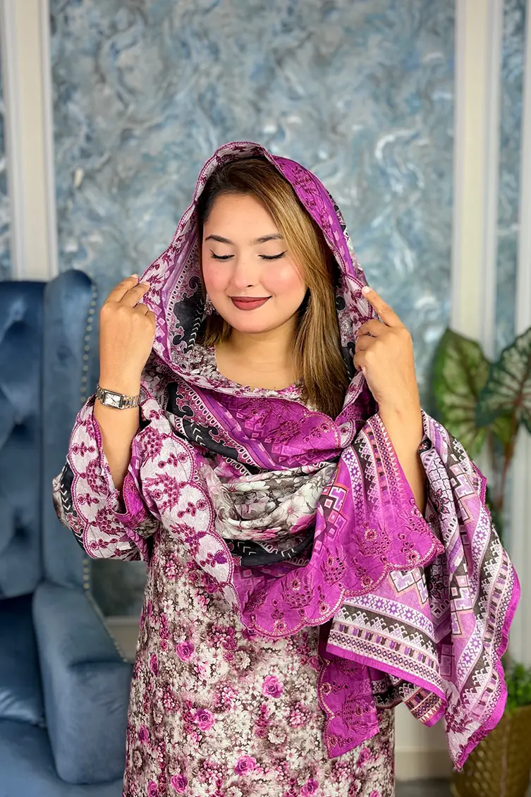 Alternative view of Semi-stitched Premium cotton 3-piece(Purple Color)