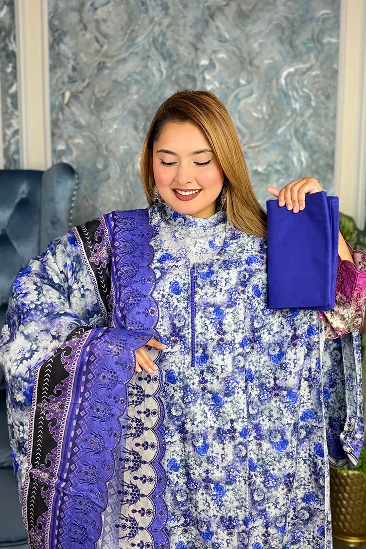 Alternative view of Semi-stitched Premium cotton 3-piece(Blue Color)