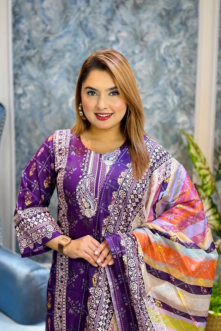 Alternative view of Elaf Premium SWISS LAWN 3-piece(Purple)